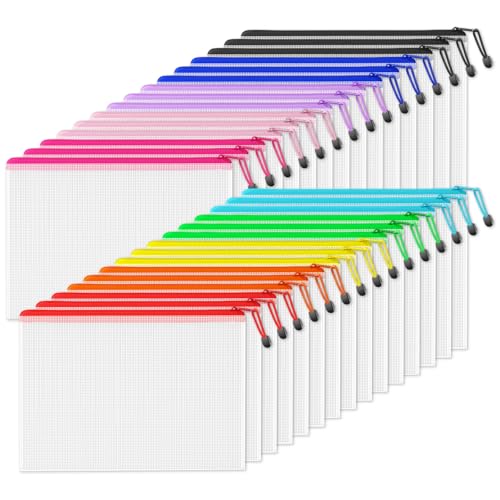SUNEE Mesh Zipper Pouch 11x16 in (10 Colors, 30 Packs), Large Mesh Zipper Pouch Bags for School Office Supplies, Puzzles & Games, Travel Accessories - color: Multicolored, size: 11x16
