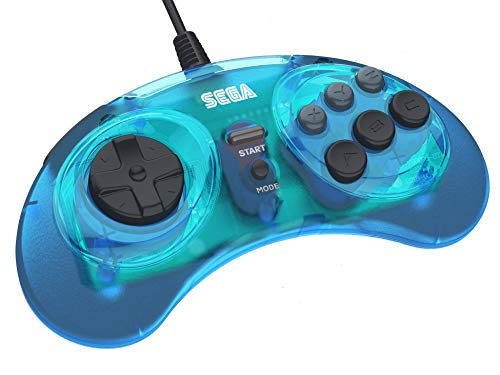 Retro-Bit Official Sega Genesis USB Controller 8-Button Arcade Pad for Sega Genesis Mini, Switch, PC, Mac, Steam, RetroPie, Raspberry Pi - USB Port - (Clear Blue) - color: Clear Blue