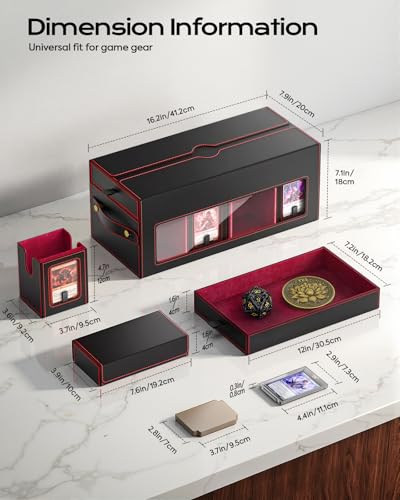 MoKo Commander Deck Box for MTG with Handle & Dice Tray, 8+2 Modular Design | 8-Deck Modular Card Case, Magnetic Holders & Dividers Included, Holds 1040+Double-Sleeved Cards, Playmat Storage, Fit TCG/EDH - color: Black Red