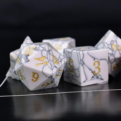 Natural Gemstone DND Dice Set,7 Pcs Handmade Stone Dice Polyhedral D&D Gem Dice with Gift Box for Dungeons and Dragons MTG Role Playing Games - color: Howlite