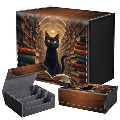 DEGDFSGR Card Game Storage Box for TCG MTG Commander Deck Box MTG Card Box Organizer Trading Card Case Magnetic Closure Creative Pattern Up to 2400 Cards, Black Cat Bookshelf Library - color: Black Cat Bookshelf Library