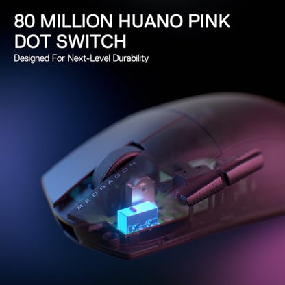 Redragon M916 PRO 3-Mode Wireless Gaming Mouse, Hype-Speed 4K Polling Rate, 49G Ultra-Light 26K DPI Mouse w/Ergonomic Natural Grip Build, Redefinable Macro Buttons, Software Supported - color: Black, style: 4K Hz