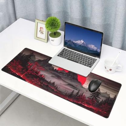 Extended Gaming Mouse Pad, Large Desk Mat XL Anime Mouse Pad Waterproof with Stitched Edges, Non-Slip Desktop Pad for Home and Office, Level Up Your 31.5x11.8 Inch (Darkness Red Moon2) - color: Darkness Red Moon2