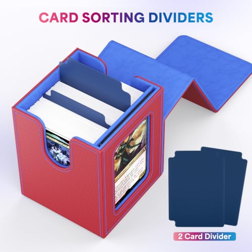 UAONO Card Deck Box for MTG Commander, Fits 100 Double-Sleeved Cards | Independent Commander Display, Magnetic Deck Case for Magic the Gathering TCG, 2 Dividers & 1 Top Loader (Red/Blue) - color: A-Red&Blue