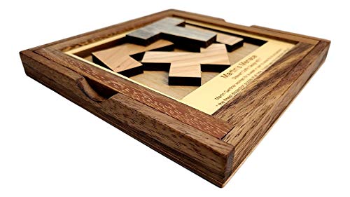Creative Crafthouse Martin's Menace Large Stewart Coffin Wood Puzzle | Design number 217. Four packing pieces in a 6 inch square that look easy and are not. A tough desk gift, made in USA - style: Martin’s Menace - L