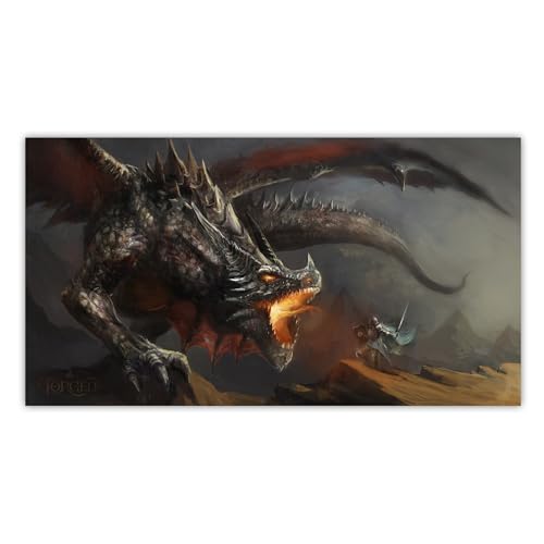 Forged Dice Co. Dice Tray 14" - Reversible Dice Rolling Mat - Compatible with Board Games and Tabletop RPGs Like Dungeons and Dragons Pathfinder Roleplaying Games - Dragon Battle - color: Black Tray W/ Dragon Battle Mat