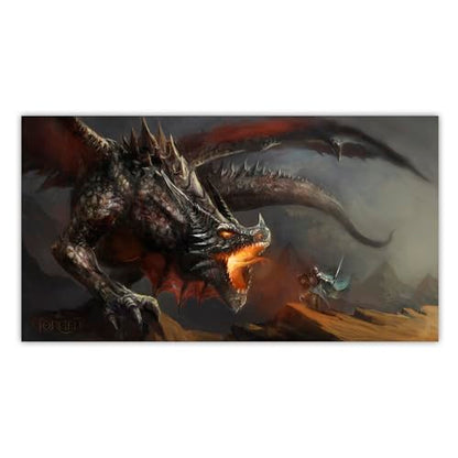 Forged Dice Co. Dice Tray 14" - Reversible Dice Rolling Mat - Compatible with Board Games and Tabletop RPGs Like Dungeons and Dragons Pathfinder Roleplaying Games - Dragon Battle - color: Black Tray W/ Dragon Battle Mat