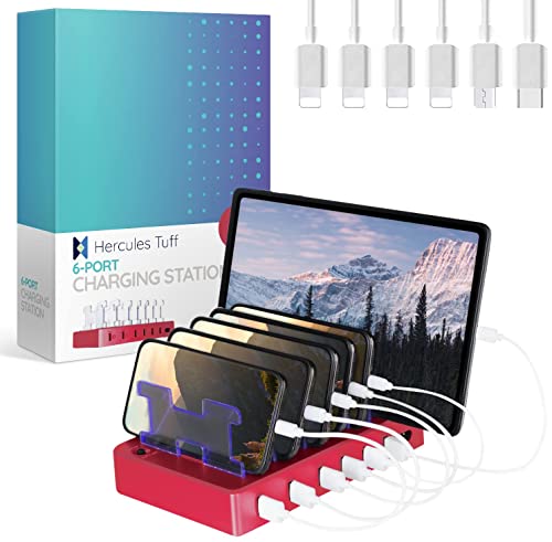 Fast Charging Station for Multiple Devices, 6-Port Multi USB Charging Dock | Smart IC Technology for Safe Charging, Organized storage, Works with Apple & Android, for home, office and nightstand use - color: Pink