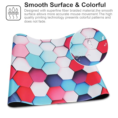 Large Gaming Mouse Pad with Stitched Edges,[35.4x15.7In] Extended Mouse Pad with Non-Slip Natural Rubber Base for Gamer/Desktop/Office/Home-90x40 Geometry - color: 90x40 Geometry