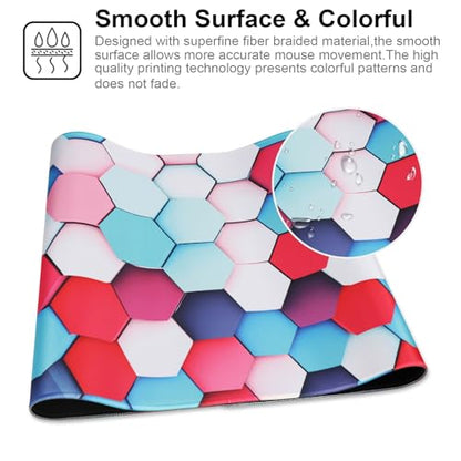 Large Gaming Mouse Pad with Stitched Edges,[35.4x15.7In] Extended Mouse Pad with Non-Slip Natural Rubber Base for Gamer/Desktop/Office/Home-90x40 Geometry - color: 90x40 Geometry