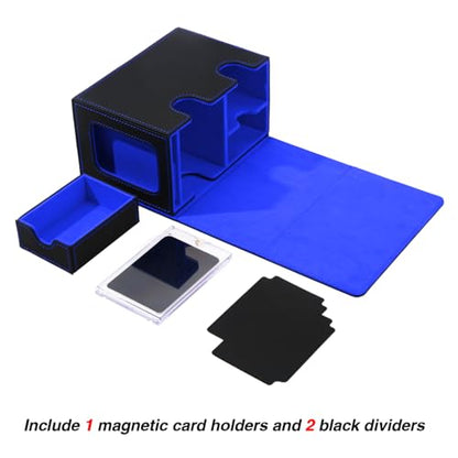 Venssu MTG Deck Box for Commander Display with Dice Tray (Black＆Blue) | Holds 200 Single/160 Double-Sleeved Cards, Fit MTG/PTCG/OPTCG Cards, Strong Magnet, With 2 Dividers & 1 Magnetic Card Holder - color: Black＆Blue