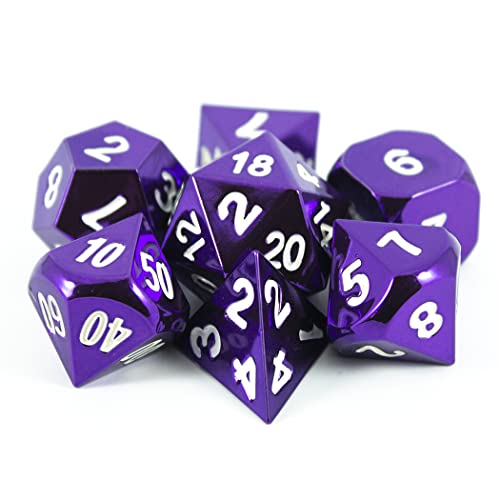 Purple Metal Dice - Full Polyhedral Set - in Presentation Case