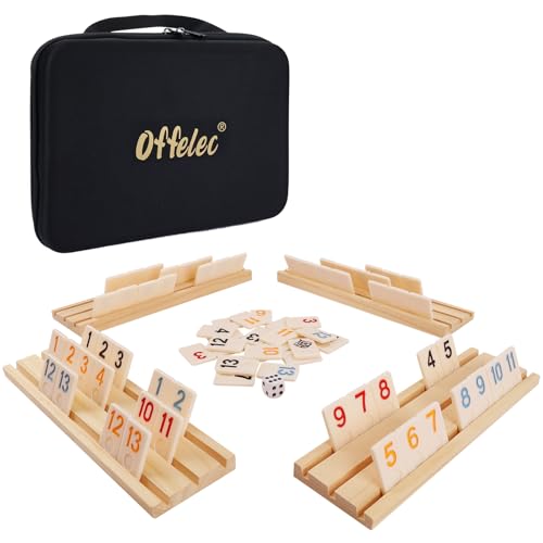 Upgraded Rummy Cube Game Set & 4 Wooden Racks, 106 Large Number Rummy Tiles and Portable Case, Classic Rummy Games for 2-4 Players, Travel & Family Board Game for Adults, Kids & Parties, Great Gifts - color: Upgraded Rummy Game With Bag