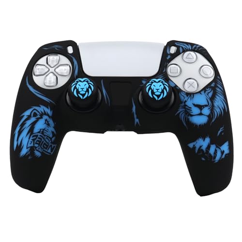 Lion Controller Skin Cover Compatible with PS5/Playstation 5 Controller, RALAN Protector Case Customised Thumb Grip - color: Lion Black Blue