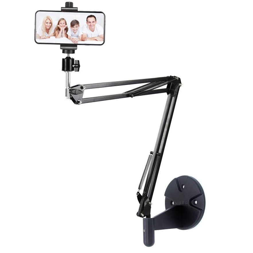 Ring Light Wall Mout Phone Holder, 10'' Ring Light with Wall Folding Arm Compatible with iPhone 15 14 13 12 11 Xr Xs X 9 8 7 Plus and Samsung Cell Phones and Webcams