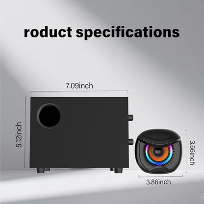 2.1 Computer Speakers, Gaming Stereo System with RGB Subwoofer, Wired USB Powered 3.5mm Auxiliary Speakers for PCs, Laptops, Tablets, Phones - Black
