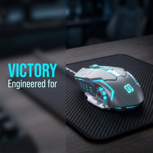 Gaming Mouse, 1600 DPI Wired Optical Mouse with 6 Programmable Buttons & Backlit Modes, Software Supports DIY Keybinds Rapid Fire Button Silver - color: Silver