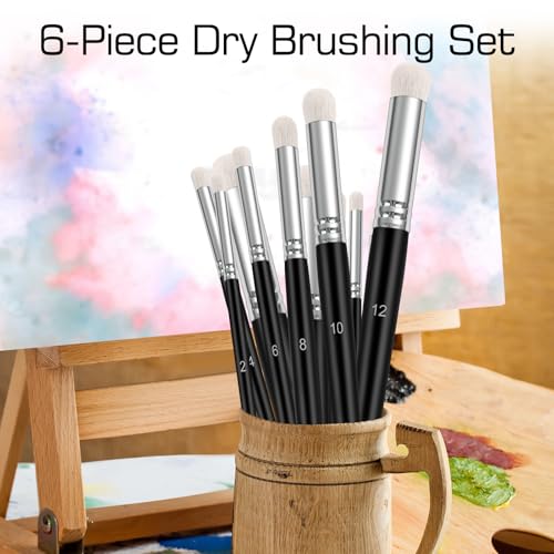 Dry Brush Set, 6 Different Sizes | Professional Art & Advanced Acrylic Paint Brushes, Detail Paint Brush, Model Wargames Miniature, Watercolor Oil Painting