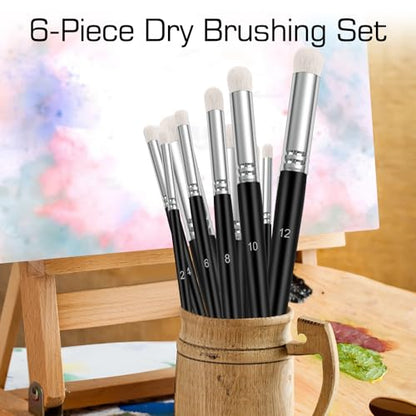 Dry Brush Set, 6 Different Sizes | Professional Art & Advanced Acrylic Paint Brushes, Detail Paint Brush, Model Wargames Miniature, Watercolor Oil Painting