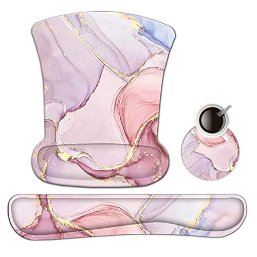 AIMSA Ergonomic Keyboard Wrist Rest and Mouse Pad with Wrist Support Set, Memory Foam Non-Slip Rubber Base, for Home, Office, Easy Typing, Pain Relief, Pink Purple Marble - color: Pink Purple Marble