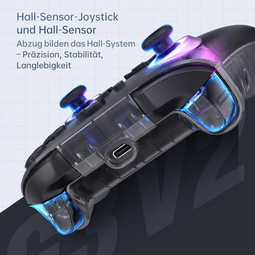 Machenike G3V2 Bluetooth Controller for Pc/Switch/Ios/Android, Hall Effect Joysticks, RGB Lighting Gaming Controller,2 Programmable Buttons,1000mah Battery With Charging Station, Black - color: Black PE