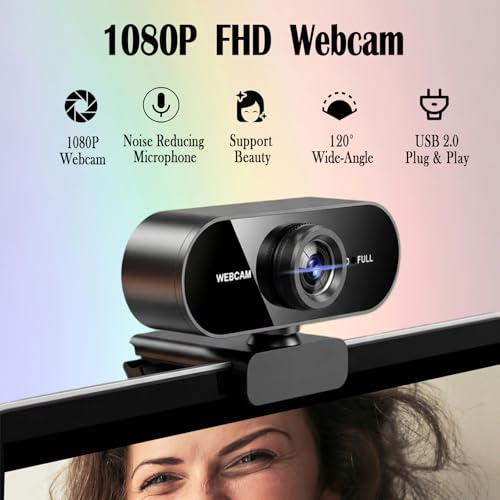 1080P Webcam for PC/Laptop, USB Webcam with Microphone, Noise Cancellation, Support Beauty, Plug & Play with Auto Light Correction for Video Calls, Live Streaming Gaming & Online Meetings - size: 1080P