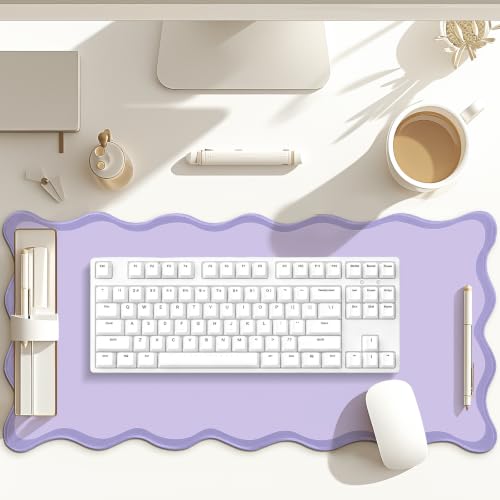 Hahafelt Scalloped Desk Mat Large Desk Pad Cute Coquette Table Mat Back to School Preppy Table Make up Pad Nonslip Graduation Gift with Stitching Waterproof Gaming(Purple,31.5 x 15.8 Inches) - color: Purple, size: 31.5 x 15.8 Inches