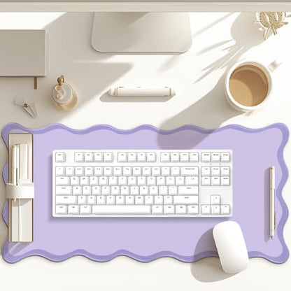 Hahafelt Scalloped Desk Mat Large Desk Pad Cute Coquette Table Mat Back to School Preppy Table Make up Pad Nonslip Graduation Gift with Stitching Waterproof Gaming(Purple,31.5 x 15.8 Inches) - color: Purple, size: 31.5 x 15.8 Inches