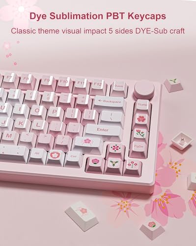 dagaladoo PBT keycaps Set, Cherry Profile Keyboard Keycaps Cute | Glossy Cherry Blossom key caps,Custom keycaps for 60% 65% 75% 100% Cherry-MX switch Mechanical Keyboard(Pink,134-keys) - color: Glossy Pink