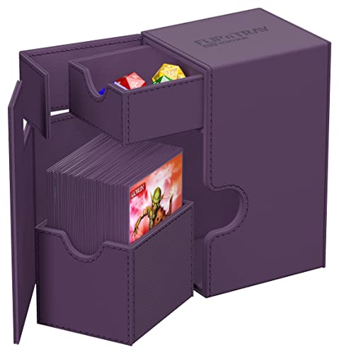 Ultimate Guard Flip'n'Tray 80+, Deck Case for 80 Double-Sleeved TCG Cards + Dice Tray, Purple, Independent Magnetic Closure & Microfiber Inner Lining - color: Purple, size: 80+