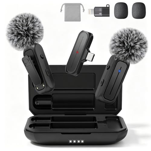 MAYBESTA Wireless Mini Microphone for iPhone & Android Phone | Lapel Microphones with Charging Case, Clear Voice, Noise Cancelling, 2 Clip on Content Creator Mics for Tiktok YouTube Vlog - color: Matte Black with Charging Case