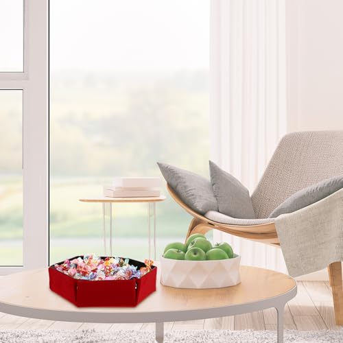 Hexagon PU Leather Dice Tray Foldable Storage Box for Tabletop RPG Games Red Velvet Desktop Organizer Sundries Tray