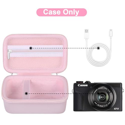 Canboc Carrying Case for Canon PowerShot G7 X Mark III/ G7X Mark II Digital 4K Vlogging Camera, SX740 SX730 Camera Bag, Zipper Mesh Pocket fits USB Cable, Batteries, Jelly Pink - color: Jelly Pink