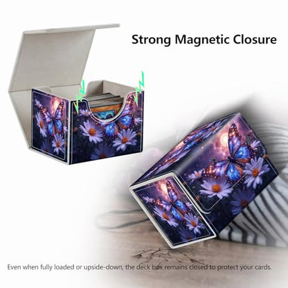 Strong Magnet for TCG MTG Commander Deck Box Playing Card Case Magic Deck Box Creative Pattern Trading Card Storage Box for Collectible Games, Blue Butterfly White Wildflower - color: Blue Butterfly White Wildflower