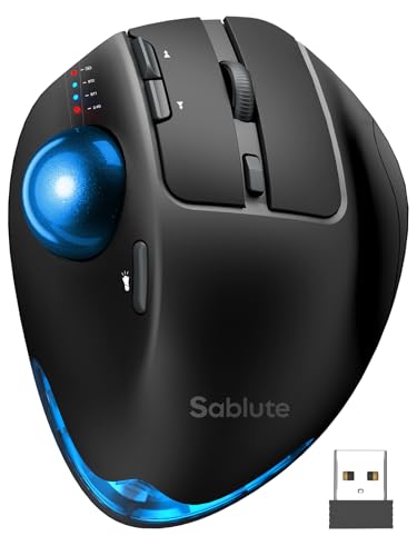 Wireless Trackball Mouse, Adjustable Angle, Rechargeable, Backlit-Blue Ball | MAM1 Pro Ergonomic Mouse Rollerball Thumb mice with 5 Level DPI, 3 Devices Connection (USB & Bluetooth ) for PC, Windows - color: Blue Ball
