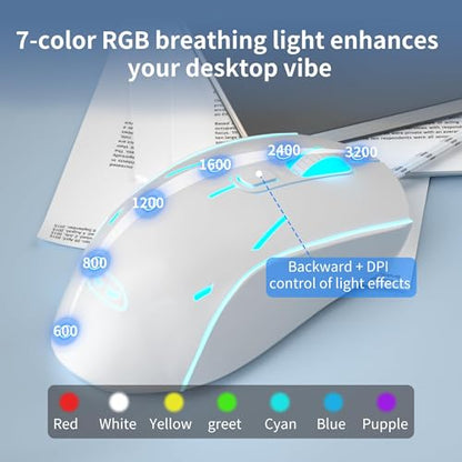 Camiysn Wire Gaming Keyboard, 7 Colorful Rainbow Backlight Classic Gaming Keyboard (BlueWhite-Set) - color: BlueWhite-Set