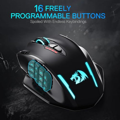 Redragon M913 MAX Wireless MMO Gaming Mouse 26000 DPI Remapping Keys | Cable-Free 0 Delay, Smooth Precise Tracking, Redefine Keybinding Macro, Vibing Backlight, Ergonomic Grip Body Comfort - color: Black, style: Wireless M913 Max