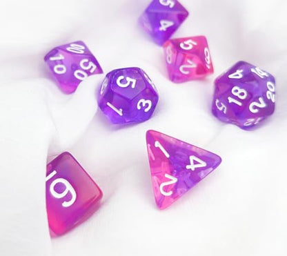 Purple DND Dice Set, Pop Color D&D Dice (Clear Purple-Pink) | Polyhedral Dice Set for DND Accessories, Dungeons and Dragons, Role Playing Games, MTG, CoC, TTRPGs – D20 System Games - color: Clear Purple & Pink