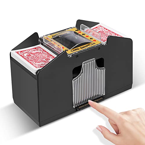 FEIERYA Automatic Card Shuffler 2/1/4/6 Deck,Battery-Operated Electric UNO Poker Shuffler,Playing Card Shuffler for Home Card Game,Travel - size: 4 Decks