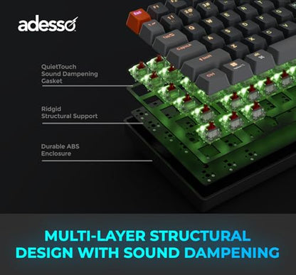 Adesso EasyTouch 1100 Illuminated Mechanical Keyboard | Wired, Wireless, Bluetooth, Multi-OS, VIA, Compact, Copilot Ai Hotkey