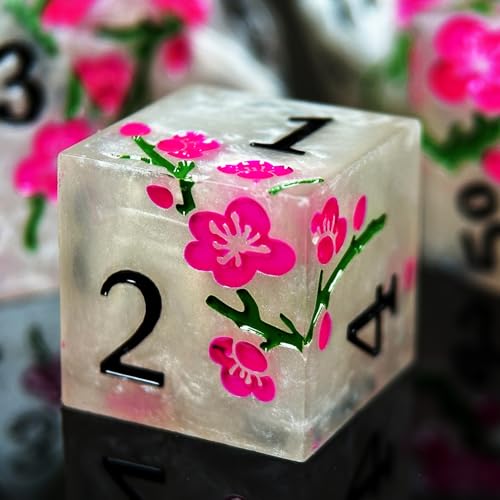 HAOMEJA Resin Flower Dice Set 7pcs/ Sharp Edged Polyhedral Dice/Apply to RPG-MTG/D&D/DND/Role Playing Table Game/Easter/Halloween Party Gift (White) - color: 7 White