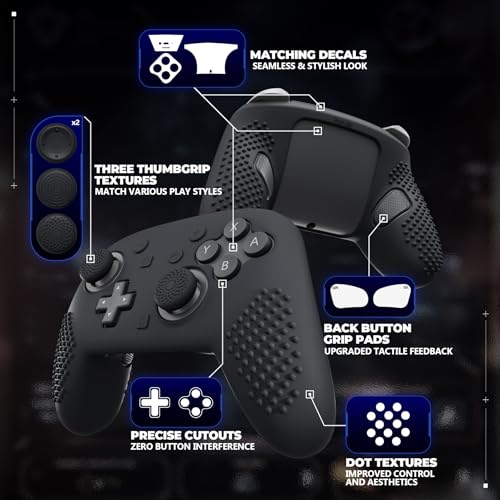 PlayVital Silicone Cover Skin for Nintendo Switch 2 Pro Controller – 3D Studded Edition Anti-Slip Grip Protector Case for Switch 2 Pro with Back Button Cap, Thumb Grips & Sticker - Black - color: Black