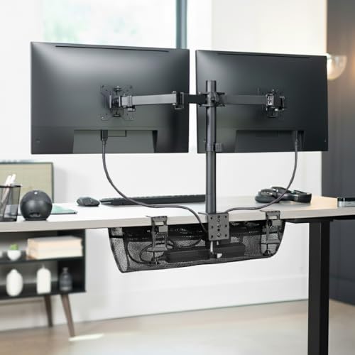 VIVO No Drill Clamp-on 24 inch Mesh Net Under Desk Cable Management Wire Organizer, Adjustable Home Office Standing Desk Cord Storage Sleeve, Black, DESK-AC24MH - size: 24"