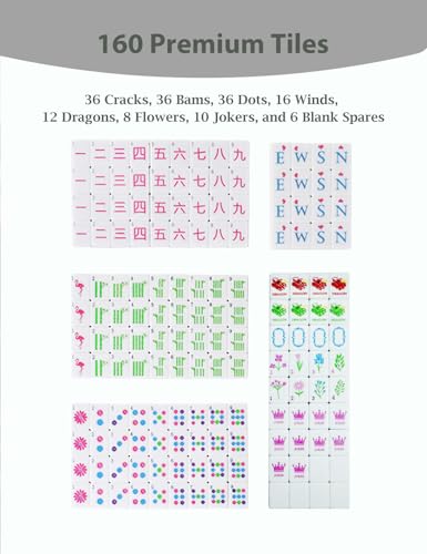 Mahjong Tile Set 160 Acrylic Engraved American Mahjong Game Sets | Pink Blossom Series 1.2” Mah Jongg Tiles with 6 Dice PU Bag Accessories Gifts for Majong Players Beginners - color: Pink Floral