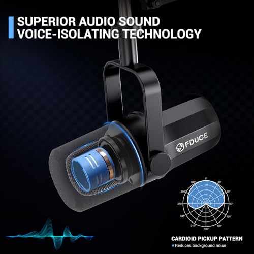 FDUCE XLR Dynamic Microphone for Vocal Recording, Podcasting, Gaming, Live Streaming&Broadcasting, All Metal Cardioid Mic, Voice-Isolating Technology, with Boom arm SL40X+ - style: SL40X with Boom Arm