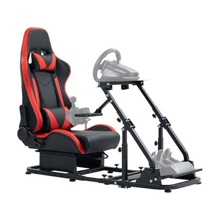 Marada Racing Cockpit with Red Seat Adjustable & Foldable Compatible with Logitech G29, G920, G923, Thrustmaster T80, T150, Wheel, Pedals and Shifter Not Include