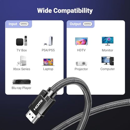 UGREEN 8K HDMI 2.1 Cable Certified 48Gbps 240Hz Ultra High Speed Cord 10FT | 10K 8K@60Hz, 4K 240Hz, Braided, HDCP 2.2&2.3 eARC HDR Dolby, Compatible With PS5, Xbox X, Switch 2, Roku, Mac mini M4 Pro - size: 10FT
