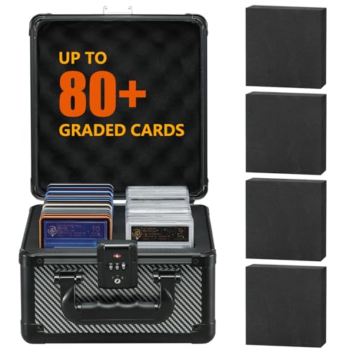 Graded Card Case Storage Box - Trading Card Case with 4 Foam Dividers, Waterproof Trading Card Holder, Compatible with PSA BGS CSG FGS Up to 80+ Cards with TSA Approved Locks (Black) - color: Black 2 Slots