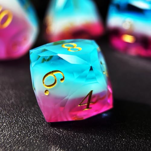 HAOMEJA Colorful Polyhedral Resin Dice Set, Hand-Cut Diamond Facet Optical Dice | Perfect for RPG, Tabletop & Board Games | Halloween, Christmas & Birthday Gift (Blue White Purple) - color: 4 Blue White Purple