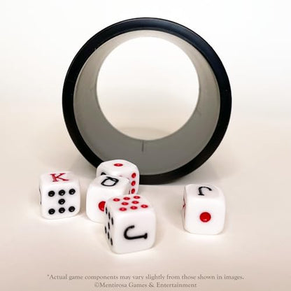 MENTIROSA® Travel 6-Player Set – The Original Bluffing Dice Game for Adults, Premium Portable Party Game for Friends, Vacations, and Game Nights, Compact Case with Poker Dice, Tubes & Chips